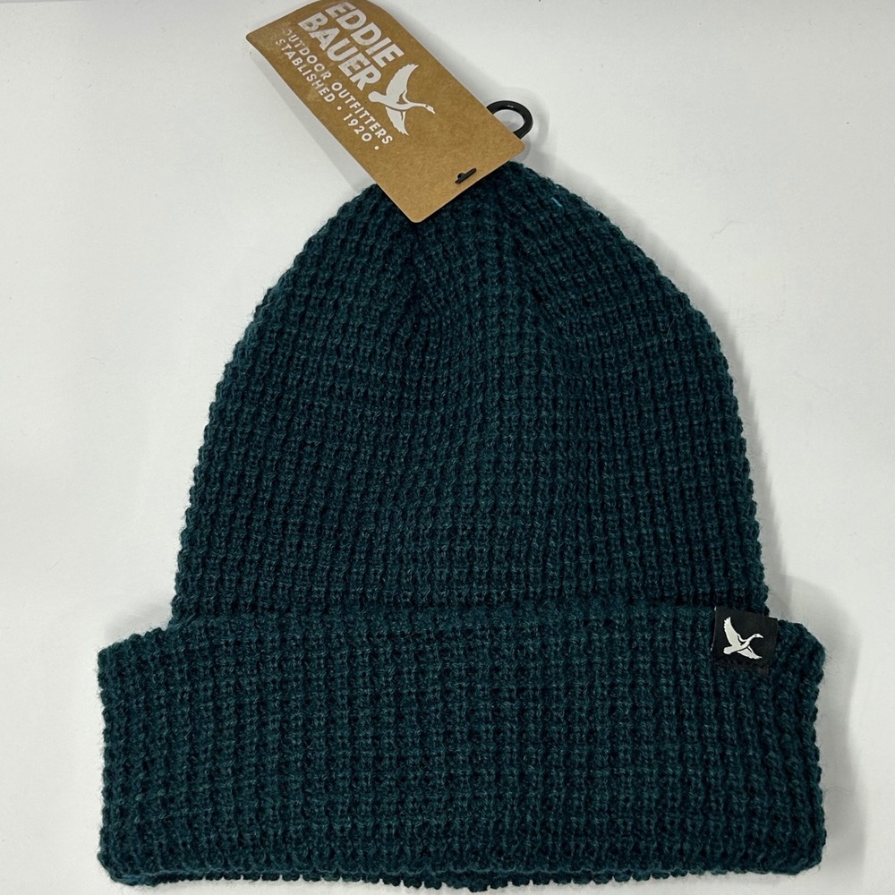 Eddie Bauer Adventure Waffle Beanie Marine Blue Green Knit Hat New
